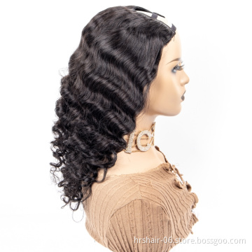150% 180% U part wig Wholesale 100% sliky Raw Virgin Cuticle Aligned  Brazilian Human Hair loose deep wave wig